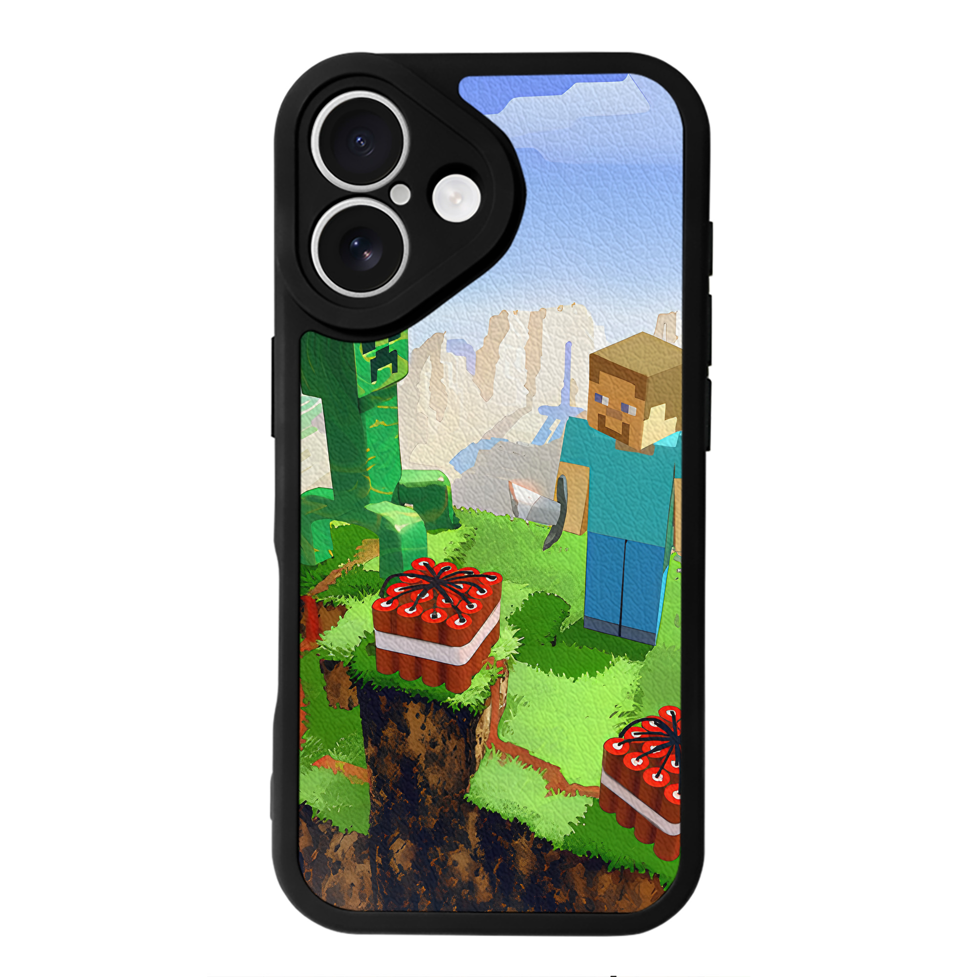 （画像用） マインクラフト ブロックの世界 Minecraft MC Block world 【iPhone 16シリーズ対応】シリコンスマホケース（レザー調） 材質：シリコン